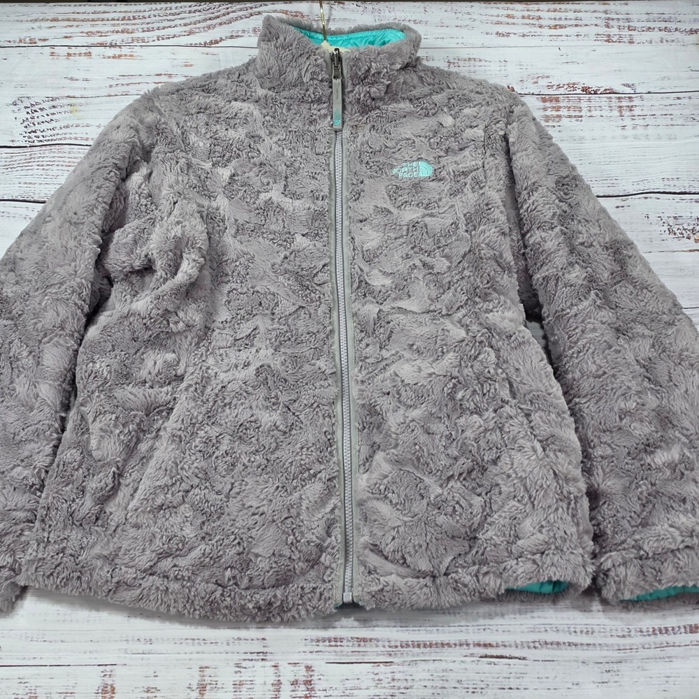 The North Face Reversible Jacket Girls XL 18 Gray Teal Excellent Fleece Full Zip